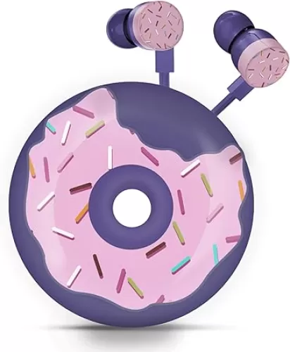 QearFun Donut Earbuds for Kids, Cute Earbud & in-Ear Headphones Wired Gift for School Girls and Boys with Microphone and Lovely Earphones Storage Case