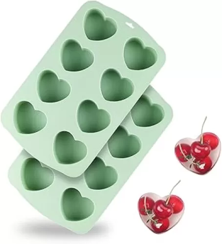 QELEG 2 Pack Silicone Heart Molds, Mini Cake Heart Pan, Baking Molds for Homemade Muffins, Ice cube tray Chocolate Bomb, Candles, Cupcakes, Brownies, Tartlets and Egg Bites 2Pcs/8-Cavity