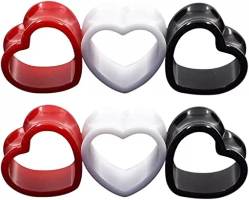 Qmcandy 6pcs/18pcs Heart Shape Acrylic Ear Tunnels Plugs Set Mix Color Stretcher Expander Piercing Tunnels Gauge 6G-7/8 inch