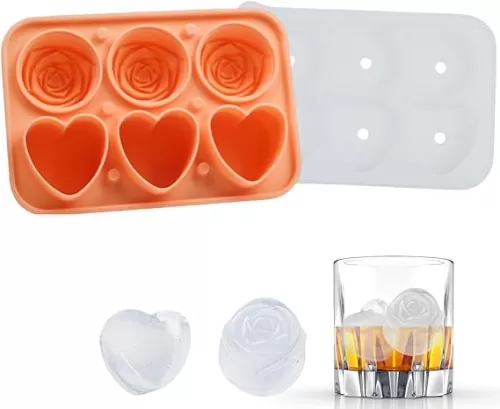 Rose and Heart shaped ice cube molds, 2 in 1 Silicone Ices Cube Tray, fun ice cube molds for Whiskey, Cocktails, champagne, Brandy and Juice Beverages