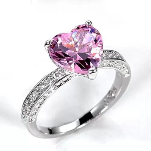 S925 Sterling Silver Wedding Rings Luxury AAA Heart Shaped Pink Diamond Ring CZ Diamond Eternity Wedding Engagement Rings Ladies Fashion Classic Jewelry Size 6-10 CZC710