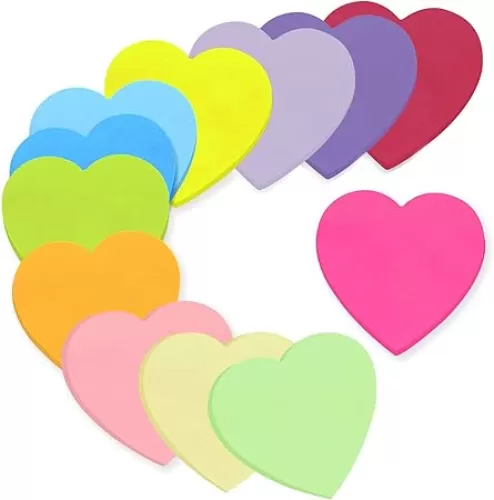 Self-Sticky Notes, Sticky Notes, 12 Colors Heart Bright Colorful Sticky Pad, for School Office Bible Study 2.76 x 2.76 Inch 600 Sheets