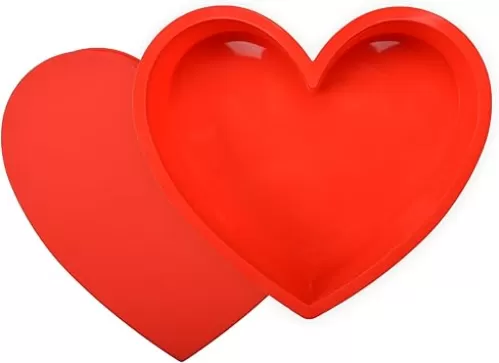 Set of 2 Silicone Heart Shaped Cake Pans - 10 Inch Nonstick Pan, Food Grade Mold, Microwave and Oven Safe Red