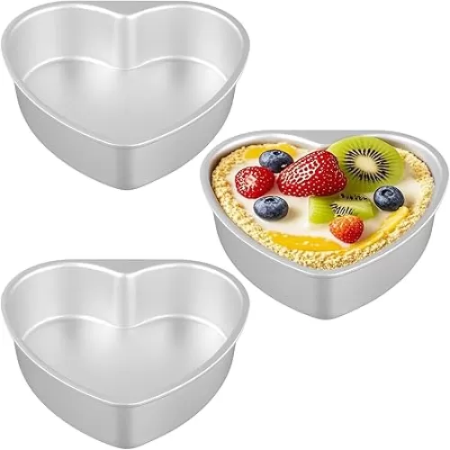 SEUNMUK 3 PCS 8 Inch Heart Shaped Cake Pans, Heart Molds with Fixed Bottom for Baking Romantic Desserts, Birthday, Wedding, Party