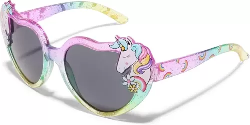 ShadyVEU Kids Unicorn Glitter Rainbow Color Heart Shape Sunglasses Magic Party Shatter-Proof Shades Girls Eyeglasses