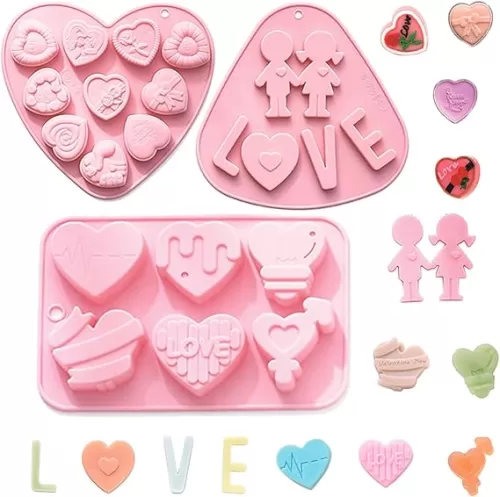 Silicone Heart Molds for Baking, 3pcs Heart Shaped Cake Pans Silicone Mold for Cookie Candy Mousse Dessert Cookies Pudding Jelly Ice Cube Soap Crayons Cupcake Toppers Making