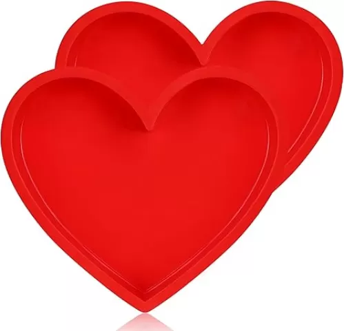 Silicone Heart Shaped Cake Pans 10 Inch Heart Cake Pan Set Nonstick Silicone Heart Molds for Baking (2 Pcs, Red)