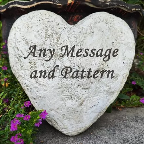somiss Personalized Decorative Garden Stones Engraved with Any Message and Pattern, Heart Shaped Grave Memorial Stones Welcome Stones for Housewarming Memorial Gifts, 8.6" x 8.6"