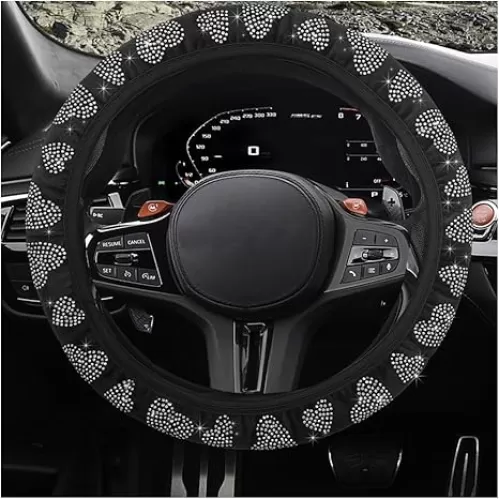 Steering Wheel Cover, 15" Heart Shaped Auto Steering Wheel Cover, Anti-Slip & Durable Rubber Vehicle Steering Wheel Protective Cover, Decorative Interior Car Accessories (White)