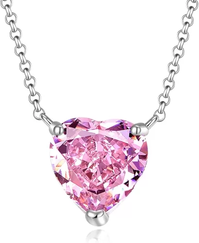 Sterling Silver Heart Necklaces for Women, 7Ct Heart Cut Simulated-Diamond 5A Cubic Zirconia Pendant 18"+2" Perfect Jewelry Gifts for Her