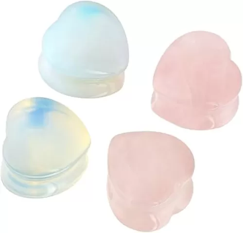 Stuppendux 4Style or 2Style Heart Shaped Stone Double Flared Ear Tunnels Plugs Stretcher Expander Kit Gauge 2g-1"