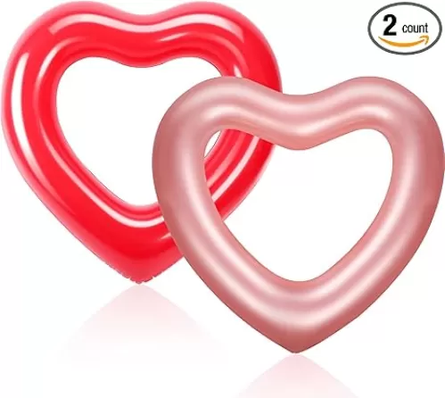 Sumind 2 Pieces Heart Pool Float, 47.3 x 39.4 Inch Inflatable Swim Rings Bachelorette Party Pool Float Tube, Heart Shaped Summer Swimming Ring, Water Beach Party for Adults
