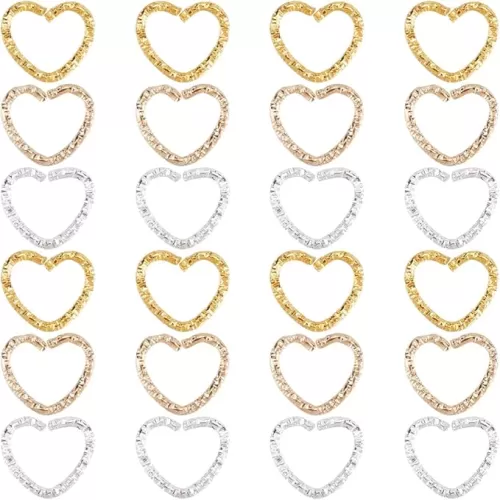 SUNNYCLUE 1 Box 150Pcs 3 Colors Twist Open Jump Rings Heart Ring Connector Bulk Golden Silver Metal Iron Love Shaped Hearts Large Linking Rings for Jewelry Making Bracelet Necklace DIY Crafts Supplies