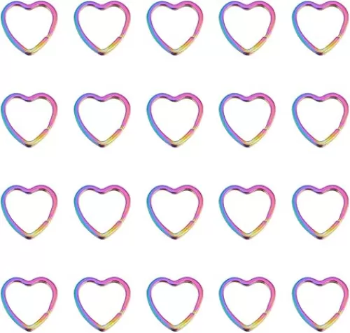 SUNNYCLUE 1 Box 20Pcs Heart Shape Keyring Color Split Key Rings Bulk Metal Iron Rainbow Colorful Plated Hearts Keys Connector Jump Ring for Home Car Keychain Making Jewelry DIY Leather Craft Supplies
