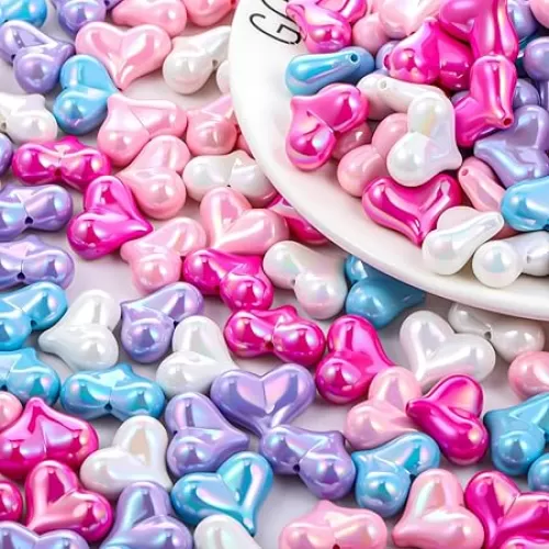 Suzile 100 Pcs Acrylic Heart Beads 22mm Heart Colorful Glass Beads for Hair Bracelet Necklace Jewelry Key Chains Making DIY Crafts Birthday Gifts, Solid Color(Uv Plating Multicolor)