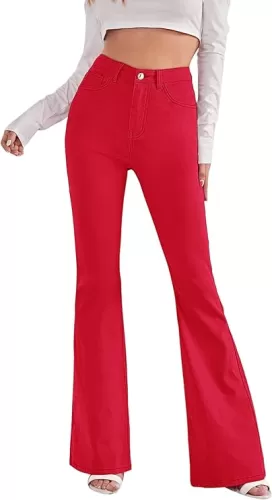 SweatyRocks Women's Casual Denim Pants Heart Print High Waist Stretchy Bell Bottom Flared Jeans