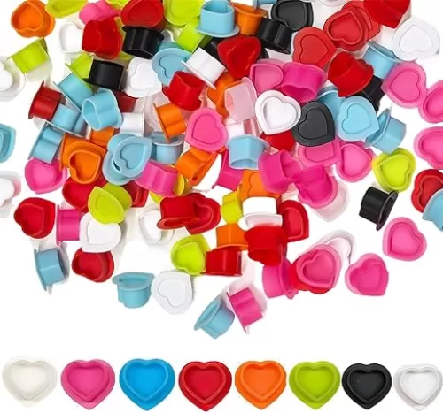 Tattoo Ink Caps with Stable Base | 80-Pack Disposable Heart-Shaped Design | Soft Silicone Tattoo Pigment Cups for Professional Tattoo Artists & Studios (8 Colors Set)