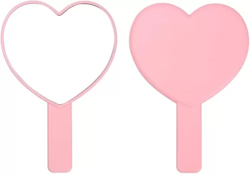 TBWHL Heart-Shaped Travel Handheld Mirror, Cosmetic Hand Mirror with Handle (Pink, 1Pack)