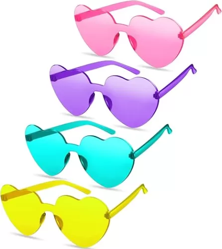 TOODOO 4 Pack Heart Shaped Sunglasses Rimless Candy Color Eyewear Valentines Halloween Accessories