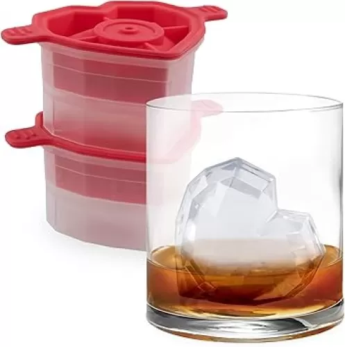 Tovolo Faceted Heart Ice Molds, Set of 2 - Large Ice Heart Mold Ideal for Whiskey, Cocktails & Any Cold Beverage - Odor-Free Freezer Storage, Dishwasher-Safe with Silicone Plunger