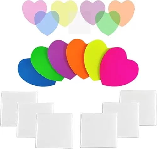 Transparent Sticky Notes Set, 600 Sheets 12 Pads Clear Sticky Notes for annotating Message Reminder, Colorful Translucent Self-Sticky Note (3" x 3" and Heart Sticky Notes)