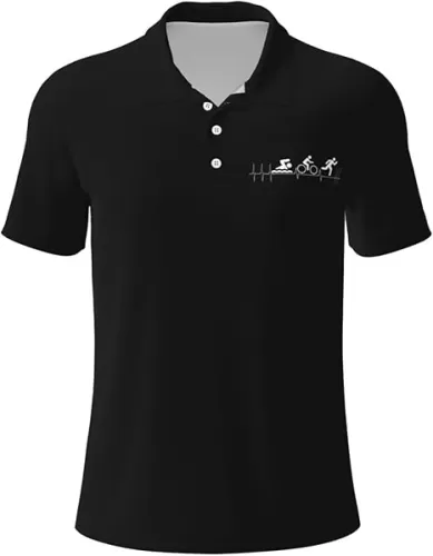 Triathlon Heartbeat Polo Shirts for Men, Mens Golf Shirt Quick-Dry Short Sleeve Casual