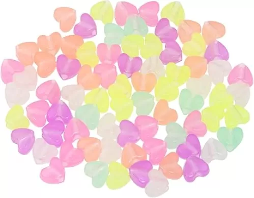 Tupalizy 100PCS Colored Acrylic Pony Beads Heart Pendant Glow in The Dark Bead for Friendship Bracelets Jewelry Making Necklaces Hair Braids Earring Keychains String Craft Projects Party Gifts, 10mm