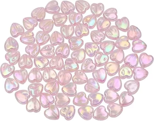 Tupalizy 100PCS Mini Acrylic Heart Beads 9mm AB Color Heart Charms for Jewelry Making Bracelets Necklaces Earrings Key Chains Accessories DIY Crafts Valentine Day Christmas Birthday Gifts (Light Pink)