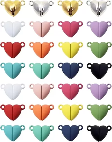 Tupalizy 28Pairs Magnetic Necklace Clasps Heart Beads Pendant Charms for Jewelry Making Couples Friendship Bracelets Necklaces Jump Rings Keychain Accessory DIY Crafts Valentine