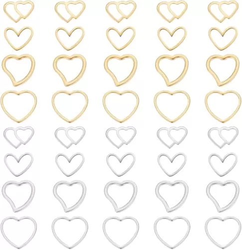 UNICRAFTALE 40pcs Mini Heart Linking Rings Charm 2 Colors Stainless Steel Linking Ring Hollow Pendant Connectors Charm for Jewelry Making