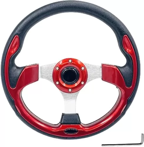 Universal 12.5”Red Golf Cart Steering Wheel for Golf Cart Club Car EZGO RXV and TXT, Yamaha, Precedent Tempo, DS