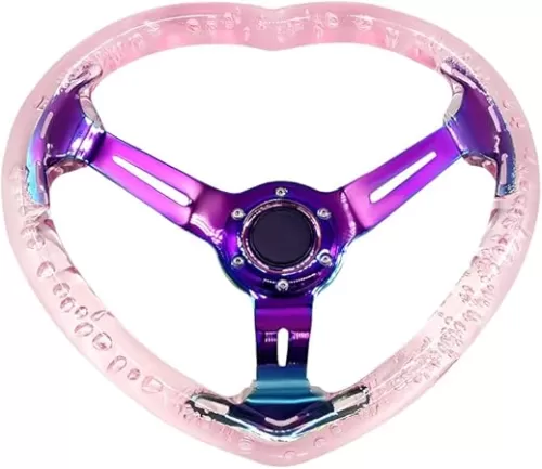 Universal Acrylic Racing Steering Wheel Heart-Shaped Design Steering Wheel Fit for Most vehicle, Racing car, RZR, Club Car (Pink)