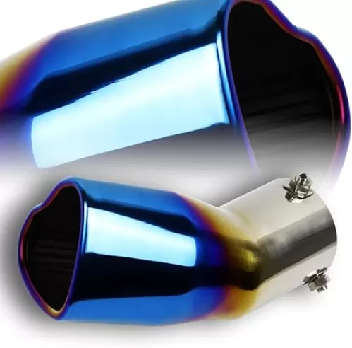 Universal Heart Shaped 1.5-2.25 inch Curved Exhaust Tips, Chrome-Plated Finish Bolt On Design Exhaust Tips for 1.75"/2"/2.25" Outside Diameter Tailpipes (Curved - Burnt Blue)
