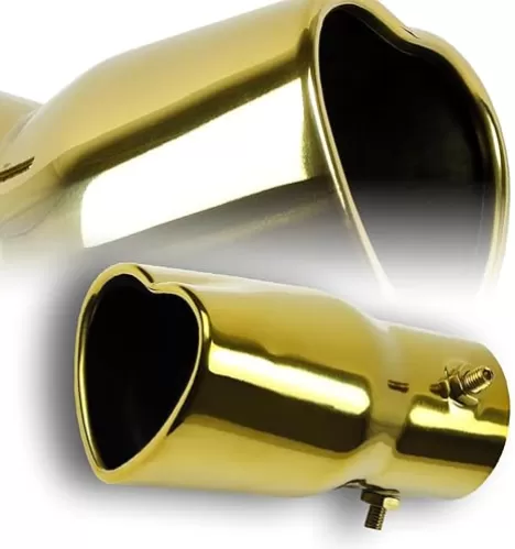 Universal Heart Shaped Stainless Steel 1.5" - 2.25" Inlet Exhaust Tips, Fit Pipes Diameter 1.5-2.25 inch, Adjustable Car Decoration Exhaust Tailpipe Tip, 2.83" Outlet (Straight - Gold)