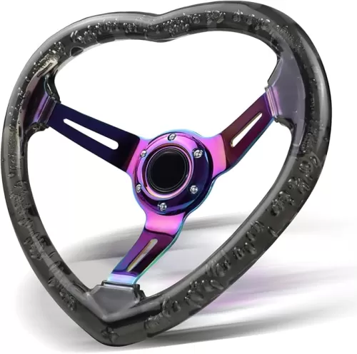 Universal Racing/Golf Steering Wheel, 13.8" 6 Bolts Grip Acrylic Love Steering Wheel For Club Car EZGO RXV & TXT, Yamaha, Precedent Tempo, DS, for Race/Rally/Motorsport/Car (transparently)