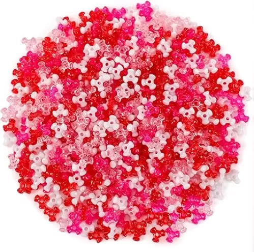 UPINS Valentine's Day Tri Beads, 1200Pcs Pink Red Plastic Tri-Shaped Beads for Valentine's Day Crafts Wreath Heart Candy Holiday Tree Decorations Beaded Ornament Kit
