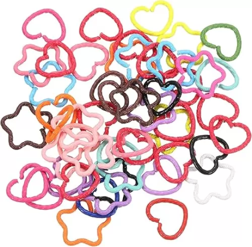 uxcell 50Pcs Open Jump Rings, 16mm Colorful Star Heart Connectors for DIY Crafts Bracelet Necklaces Jewelry Making, 1 Set of Multi Color