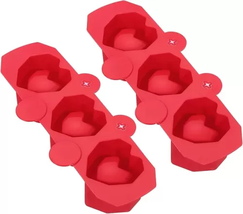 uxcell Silicone Shot Glass Ice Mold, 3-Cavity Heart Shaped Ice Cube Tray for Freezer, Cocktail Shot Glass Mold for Commercial Bars, or Home Use, Red