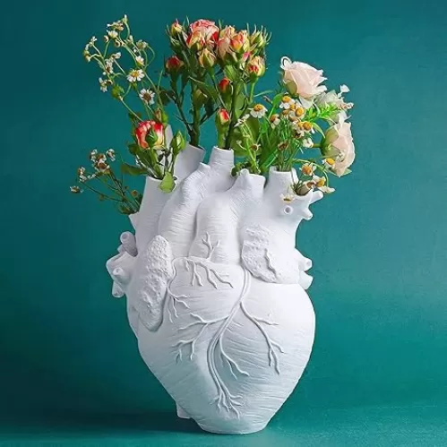 Aprjv Vase Flower Vases Heart Shaped Decor Resin Flower Pot Modern Unique Nordic Art Style Decorative Vase for Home Wedding Valentine Gift Desktop Living Room Decoration - White