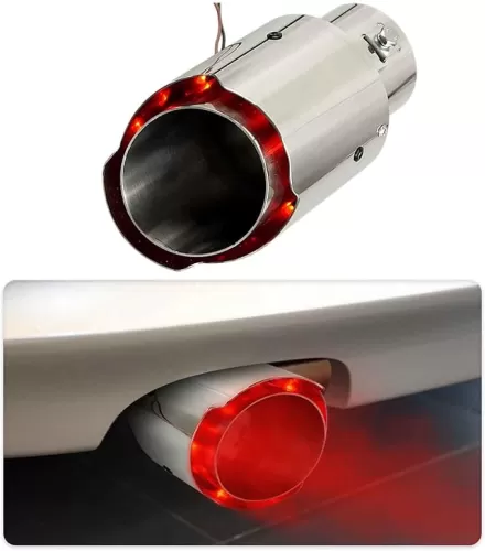 Vechkom 2.5'' Inlet 63mm Exhaust Tips With Red Flame LED light Stainless Steel Muffler Car Exhaust Tail Pipe Modification Luminous Tube (Red)