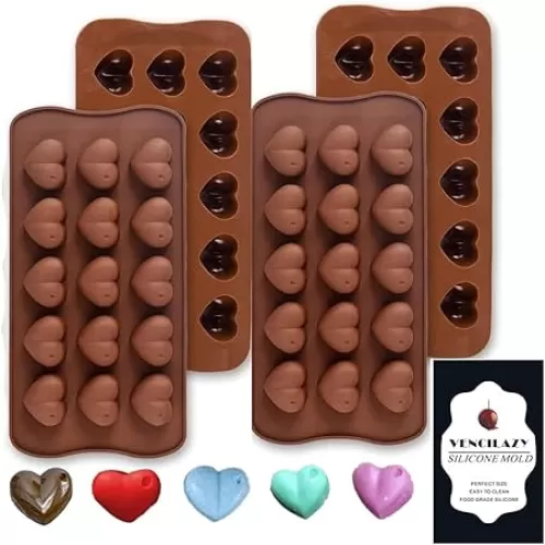 VENCILAY 4PCS Heart Shaped Silicone Chocolate Molds - 15-Cavity Valentine's Day Candy Molds for Gummy, Jelly & Ice Cubes | Non-Stick, BPA-Free Romantic Gifts & Baking Tools
