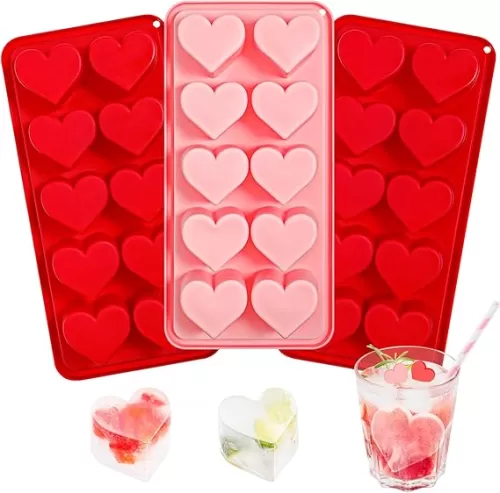 Webake Heart Ice Cube Molds, 10-Cavity Heart Shaped Silicone Molds for Chocolate, Ice Cubes, Candy, Soap, Pink Red Ice Cube Trays for Cocktails, Whiskey, Drinkings (Pack of 3)