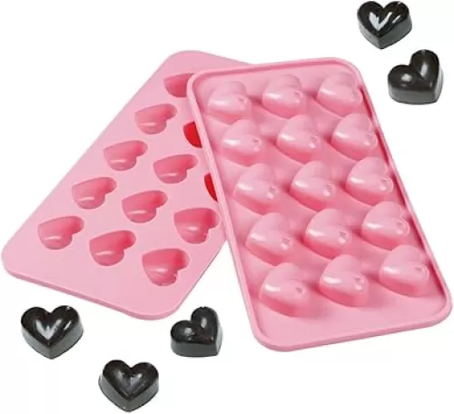 Webake Heart Molds Silicone Chocolate Candy Molds, 15 Cavity Mini Heart Shaped Tray for Gummy, Jello, Fondant, Ice Cube, Crayon, Resin, Pack of 2 (Pink)