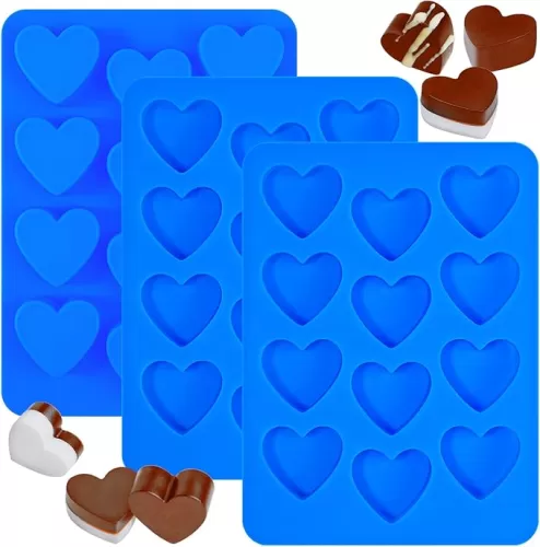 Webake Heart Silicone Molds 12-Cavity Heart Shaped Molds for Chocolate, Candy, Ice Cube, Fudge, Pack of 3