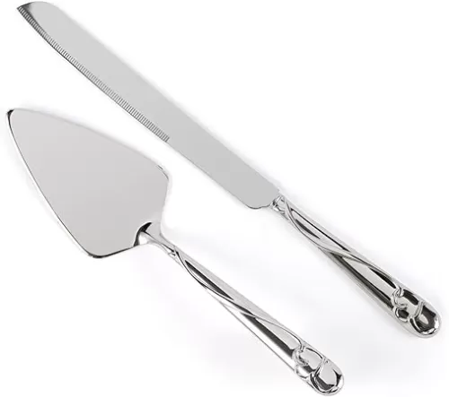 Wedding Silverplated Cake and Knife Serving Set, Graceful Heart