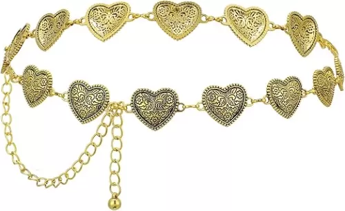 Western Heart Chain Belts for Women, Metal Concho Trendy Cowgirl Boho Belt for Country Skirt Jeans Dresses Pants