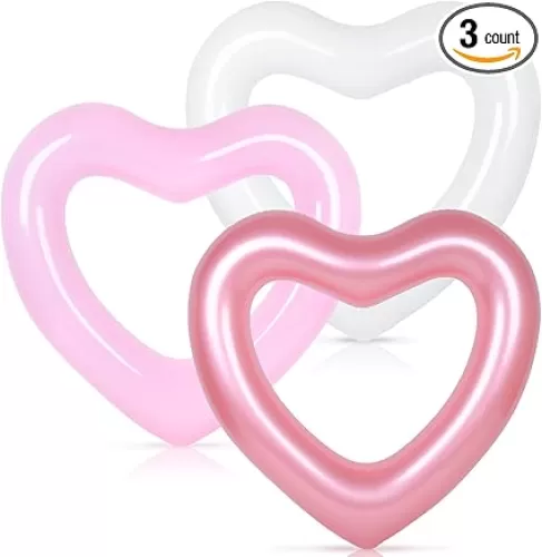 Whaline 3Pcs Inflatable Heart Pool Float Swim Heart Shaped Pool Rings Float Loungers Tube