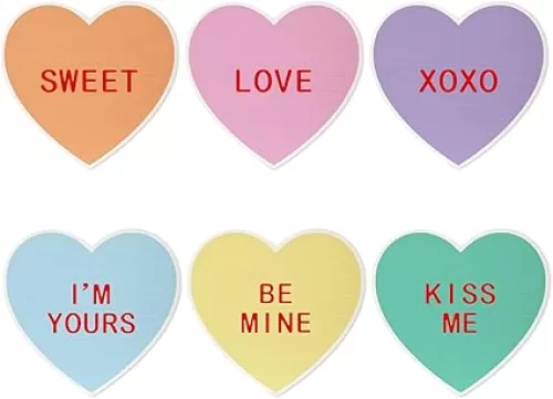 Whaline 6Pcs Valentine's Day Swedish Dishcloths Conversation Heart Kitchen Towels Colorful Candy Heart Cotton Absorbent Dish Towels for Valentines Home Party Housewarming Gift Cleaning, 6.3 x 6.7 Inch