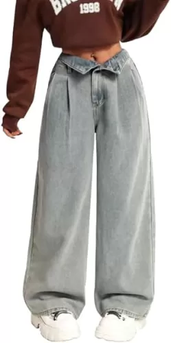 Wide Leg Jeans for Women Trendy Heart Low Waisted Denim Pants Baggy Streetwear Fit Trouser Jeans