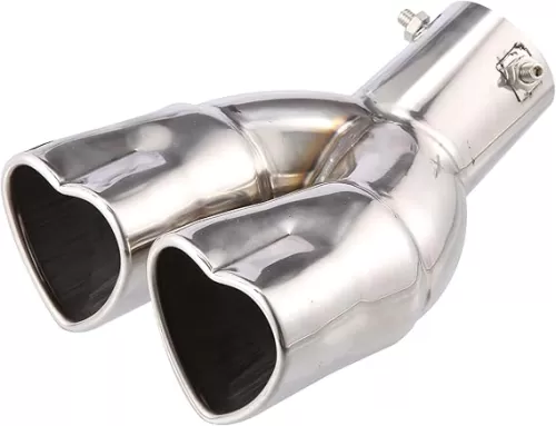 X AUTOHAUX 63mm 2.48" Inlet Curved Type Heart Shape Universal Exhaust Pipe Muffler Tip Tailpipe Bolt-On for Car Truck 8.7" Length Stainless Steel Silver Tone